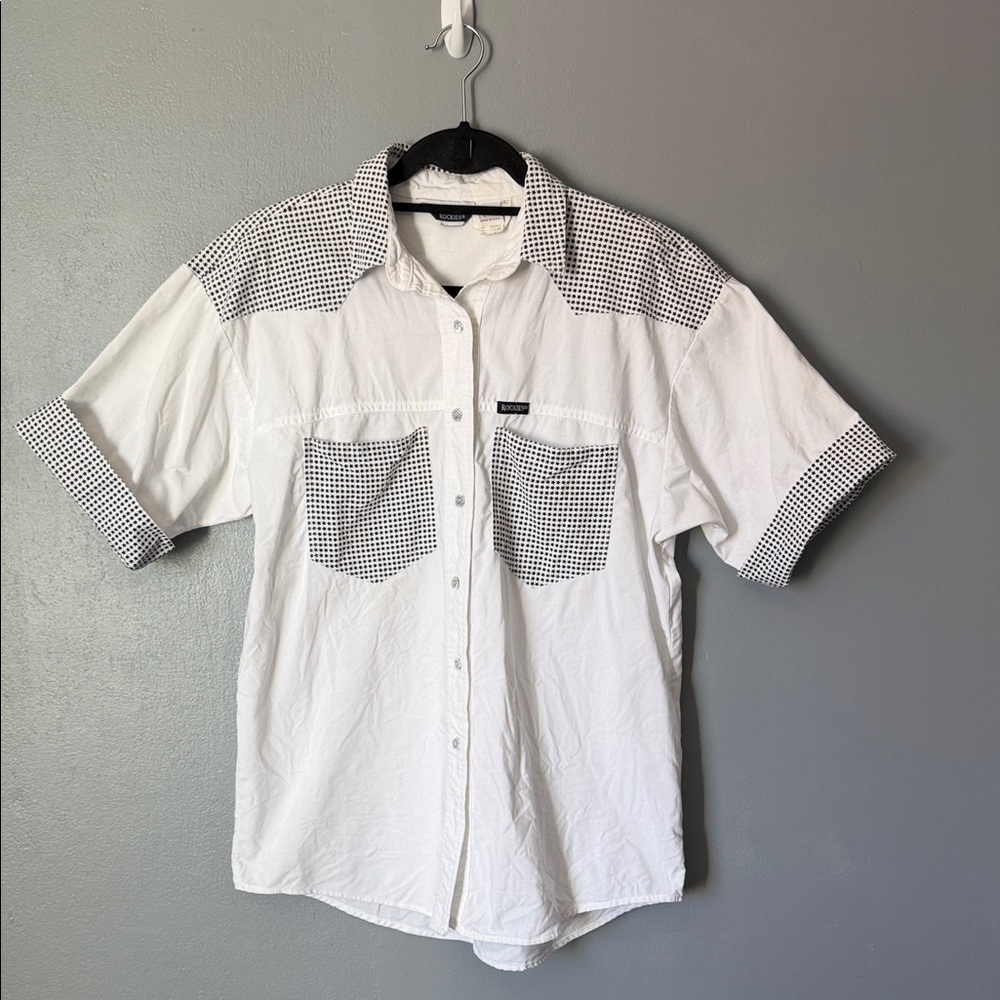 Rockies Womans Star Button Down Short Sleeve Shirt Retro Festival Indie Large